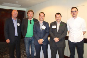 (l-to-r) Ken Kerschbaumer, SVG Europe; Sam Usher, Redhanded TV; David Gibbs, BSkyB; John Nemeth, Elemental Technologies; and Petro Mynch, Arsenal Broadband