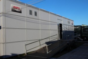 The outside of ESPN's Open broadcast centre that was built by CTV OB and includes the main control room and iso area.