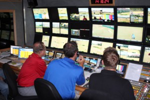 ESPN's ITV team inside CTV OB 9HD at the Open in Muirfield.