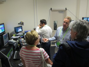 David Shield of IMG (center) discusses the creation of the Wimbledon world feed with Ravensbourne staff members.