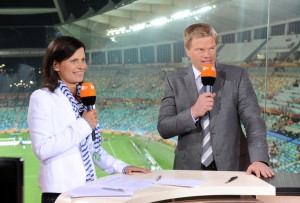 ZDF presenters Katrin Müller-Hohenstein and Oliver Kahn at the 2010 World Cup in South Africa