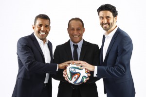 BeIN SPORTS presenters (L  to R) Alex Ruiz, Jean-Pierre Papin and Sonny Anderson 