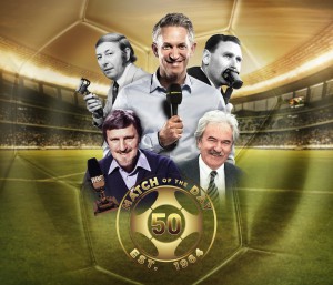 MoTD broadcasters through the ages, including the current presenter, Gary Lineker (centre)