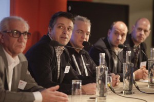 The AoIP panel at SVG Europe's FutureSport (L to R): Vinnie Macri, Stefan Ledergerber, Greg Shay, Thomas Riedel, Henry Goodman