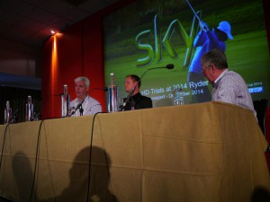 The Sky team discuss the groundbreaking Ryder Cup trial (left to right): Keith Lane, Chris Johns, Robin Broomfield [image: James Cumpsty]