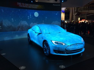 Panasonic is using a Tesla Supercar to demonstrate its high-brightness projection technology at Integrated Systems Europe 2015.