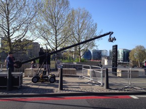 Preparing for coverage outside the Tower of London.