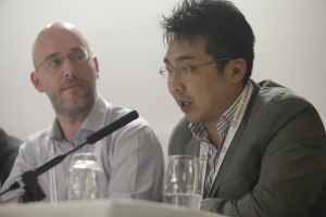 EVS' Laurent Petit and Hiroshi Yamauchi, Sony at SportTech in Manchester