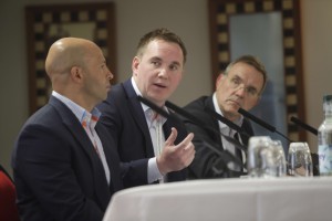 Rugby Special (L/R): Matthew Griffiths, BBC; Stuart Coles, Alston Elliot; and David Shield, IMG Studios