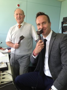 Two members of the Channel 5 commentary team, Geoffrey Boycott and Michael Vaughan