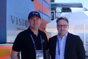 Marc Convents (left) of NEP Outside Broadcast with Brian Clark of NEP Visions at the Champions League Final.