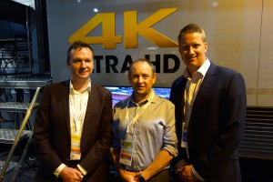 4K UHD leaders (L/R): Jamie Hindhaugh, BT Sport; Dan McDonnell, Timeline TV; and Andy Beale, BT Sport