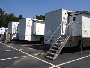 Three expandos and one straight trailer make up NEP’s new SSCBS, which debuted last weekend with CBS golf coverage