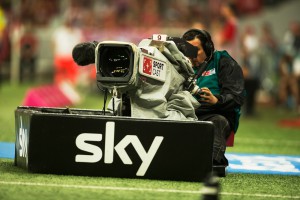 MUNICH, GERMANY - AUGUST 14:  Sky TV camera in action during the Bundesliga match between FC Bayern Muenchen and Hamburger SV at Allianz Arena  on August 14, 2015 in Munich, Germany.  (Photo by Johannes Simon/Bundesliga/DFL via Getty Images)