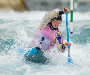 Kimberley Woods taking part in an earlier canoe slalom event (Photo courtesy of British Canoeing)