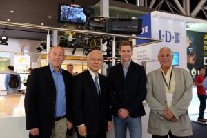 ES Broadcast owners Warren Taggart (left) and Edward Saunders (right); Toru Takahashi, Director, Senior Vice President & General Manager Optical Device & Electronic Imaging Division at Fujifilm Corporation (second left) and Fujifilm UK Sales Manager Ian O’Connor (right).