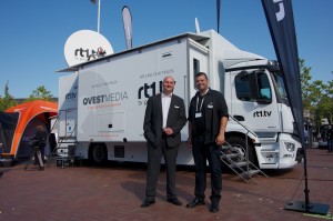 Uplink link up: Putz and Jaworski outside rt1.tv’s new OB truck at IBC