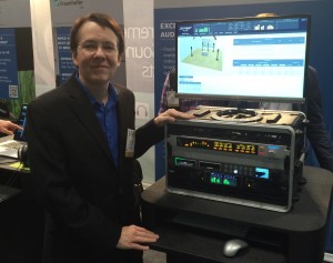 Fraunhofer USA's Robert Bleidt pictured with Jünger Audio’s MPEG-H Authoring and Monitoring Unit. (Photo: David Davies)