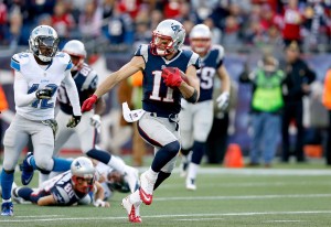 New England Patriots wide receiver Julian Edelman (11) runs the ball during an NFL football game against the Detroit Lions at Gillette Stadium on Sunday, November 23, 2014 in Foxborough, Massachusetts. New England won 34-9. (AP Photo/Aaron M. Sprecher). Courtesy of NFL