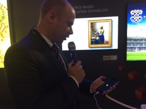 Ian Woozley, senior business development manager, global R&D, Panasonic, demonstrates the Light ID application.