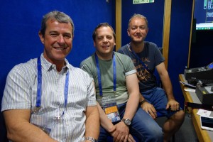 Champions League Final Match Day-1: Terry James, Director of Operations; Sean Mulhern, Director of Engineering; and Pete Newton, Head of Cameras