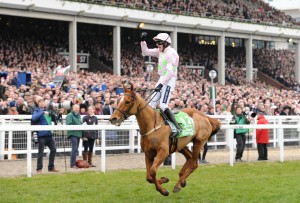 Cheltenham Racecourse 15.03.16 The Stan James Champion Hurdle Challenge Trophy. Ruby Walsh celebrates after winning the race riding Annie Power. Photo Andy Watts / Racingfotos.com