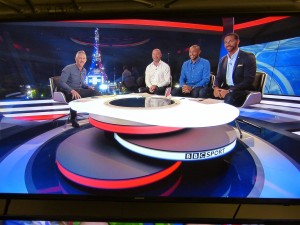 BBC Sport anchor Gary Lineker with analysts Alan Shearer, Thierry Henry and Rio Ferdinand at Champ de Mars. [Photo supplied by UEFA EURO 2016 Fan ZONE Paris]
