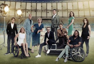The C4 Paralympic Games presenting team (L to R): RJ Mitte, Sophie Morgan, Jonathan Edwards, Clare Balding, JJ Chalmers, Adam Hills, Arthur Williams, Rachael Latham, Ade Adepitan and Lee McKenzie.