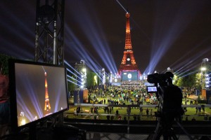 Paris at night: View from the pres terrace to the FAN ZONE and Eiffel Tower light show beyond [Photo supplied by UEFA EURO 2016 Fan ZONE Paris]