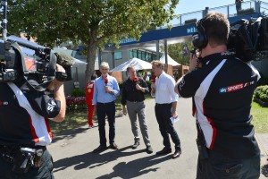 (L to R): Damon Hill (GBR) Sky TV, Martin Brundle (GBR) Sky TV and Simon Lazenby (GBR) Sky TV. Formula One World Championship, Rd1, Australian Grand Prix, Practice, Albert Park, Melbourne, Australia, Friday 14 March 2014