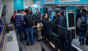 Students at the NEP Open Day on board its latest UHD OB truck, Sargasso