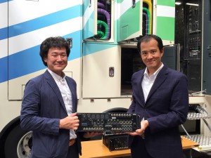 Celebrating the arrival of the new 4K trucks: Mr. Otomi, CEO of Express Co, Ltd, and Toshiki Kawakita, Riedel Sales Manager, Japan
