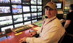 Fox Sports NASCAR Co-ordinating Director Artie Kempner behind the controls during Saturday’s Daytona 500 practice