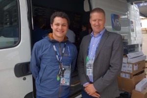 Moov Project Manager Laurie Beamont and BT Sport Chief Engineer Andy Beale by the VR production van in Cardiff